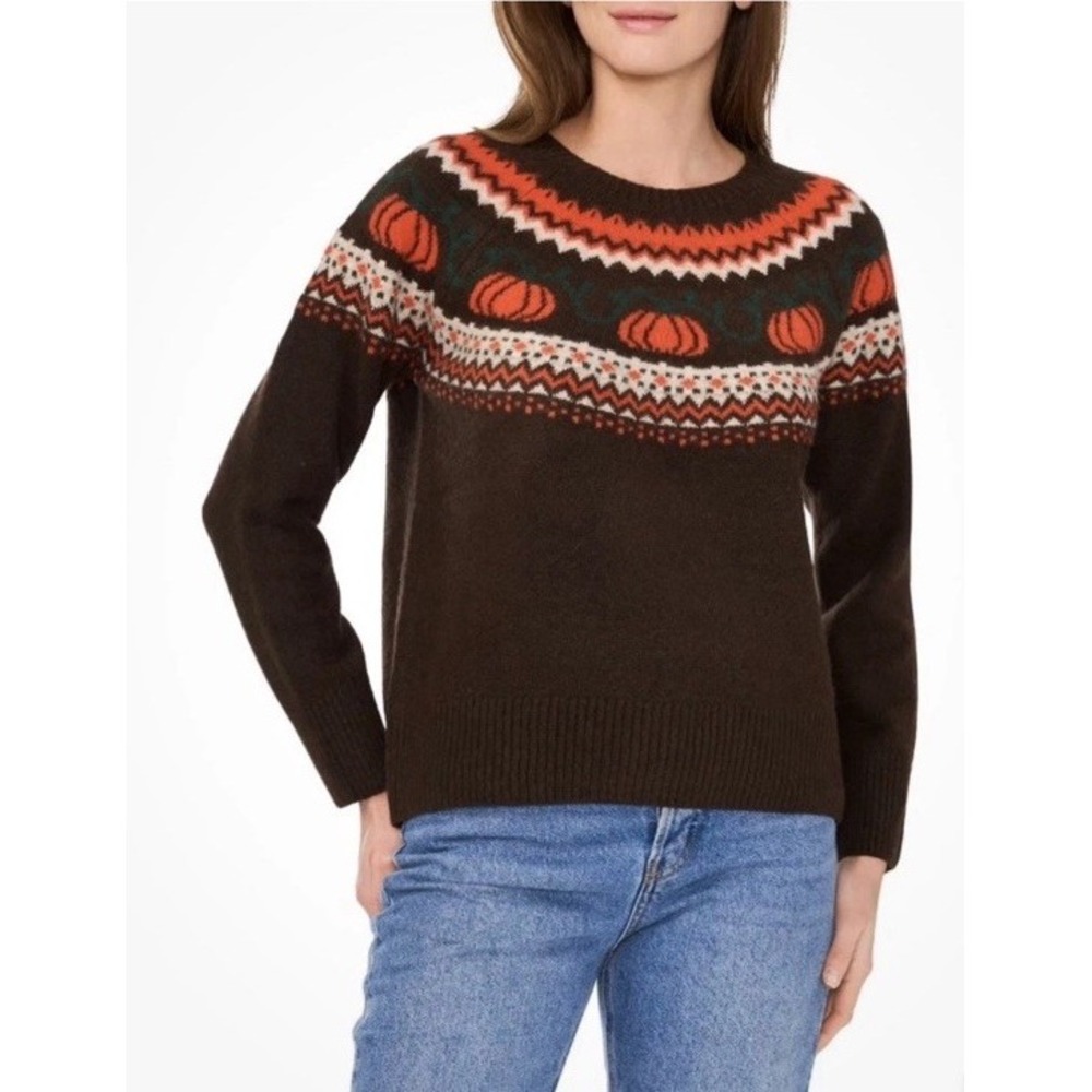 Vince Camuto NWT Pumpkin Fair Isle Halloween Sweater festive orange pumpkins XL
